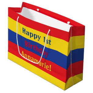 Grand Sac Cadeau Couleurs primaires Rouge Jaune Bleu 1er anniversai