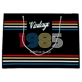 Grand Sac Cadeau Couleurs primaires vintage Retro Stripe 1985