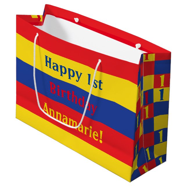 Grand Sac Cadeau Couleurs principales de la partie Anniversaire de  (Devant Angle)