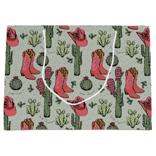 Grand Sac Cadeau Country Christmas Girl Boots & Cactus