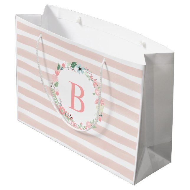 Grand Sac Cadeau Courbe florale rose monogramme (Dos Angle)