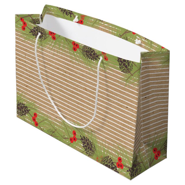 Grand Sac Cadeau Couronne De Garland Classique Sur Faux Kraft Brown (Dos Angle)