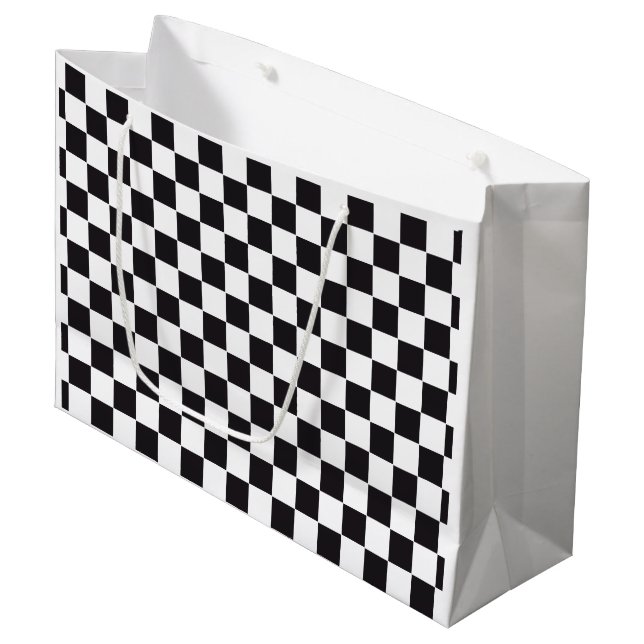 Grand Sac Cadeau Course de voiture / Motif d'échecs + votre backgr. (Devant Angle)