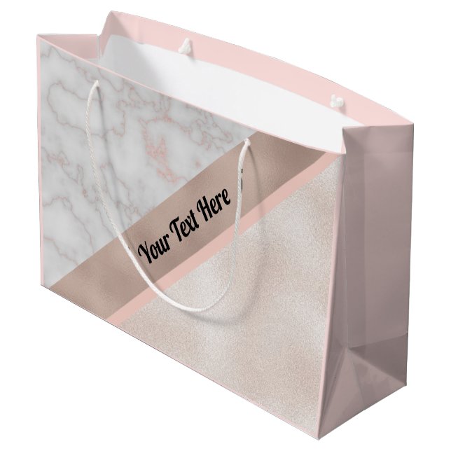 Grand Sac Cadeau Coutume géométrique de marbre blanche d'or rose (Dos Angle)
