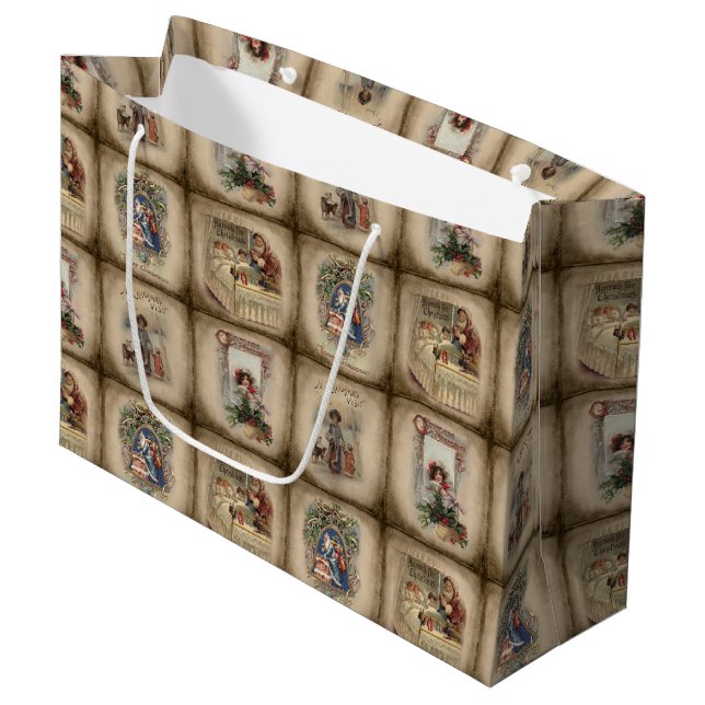 Grand Sac Cadeau Couvertures de livres de Noël rustiques victoriens (Devant Angle)