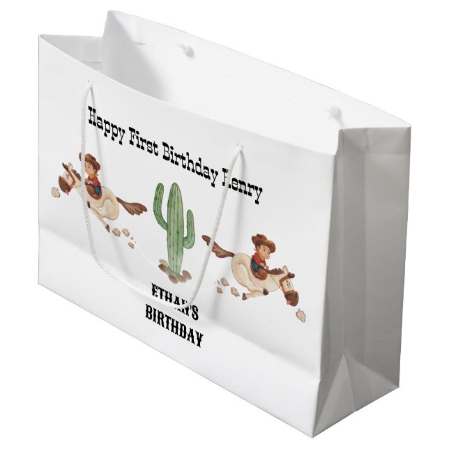 Grand Sac Cadeau Cowboy Anniversaire Rodeo Party (Devant Angle)