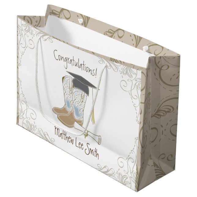 Grand Sac Cadeau Cowboy Cowgirl Graduation Pays Western Party (Devant Angle)