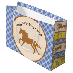Grand Sac Cadeau Cowboy Horse Pony Cute 1er Anniversaire Thème de f