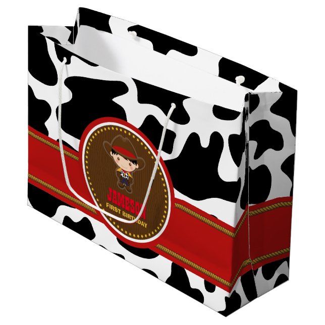 Grand Sac Cadeau Cowboy Ouest Vieux Ouest Anniversaire (Devant Angle)