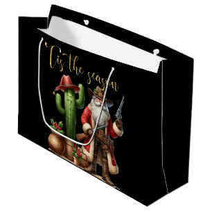 Grand Sac Cadeau Cowboy Père Noël 'Tis Season Desert Cactus Pistol
