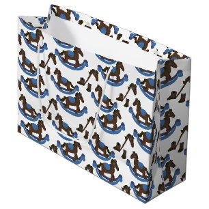 Grand Sac Cadeau Cowboy Rocking Horse Blue Baby