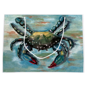 Grand Sac Cadeau Crabe bleu sur bleu