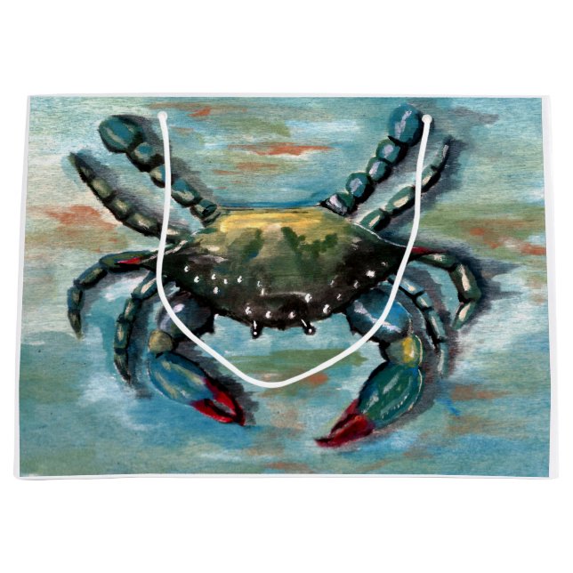 Grand Sac Cadeau Crabe bleu sur bleu (Devant)