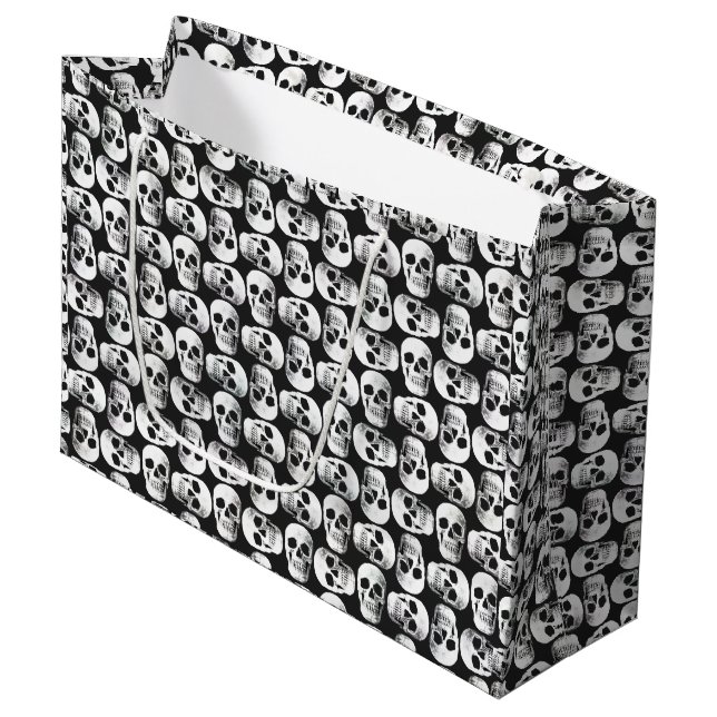 Grand Sac Cadeau Crâne gothique Crâne noir et blanc Motif design (Devant Angle)