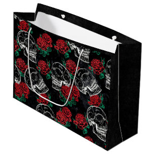 Grand Sac Cadeau Crânes et roses rouges   Grunge gothique moderne