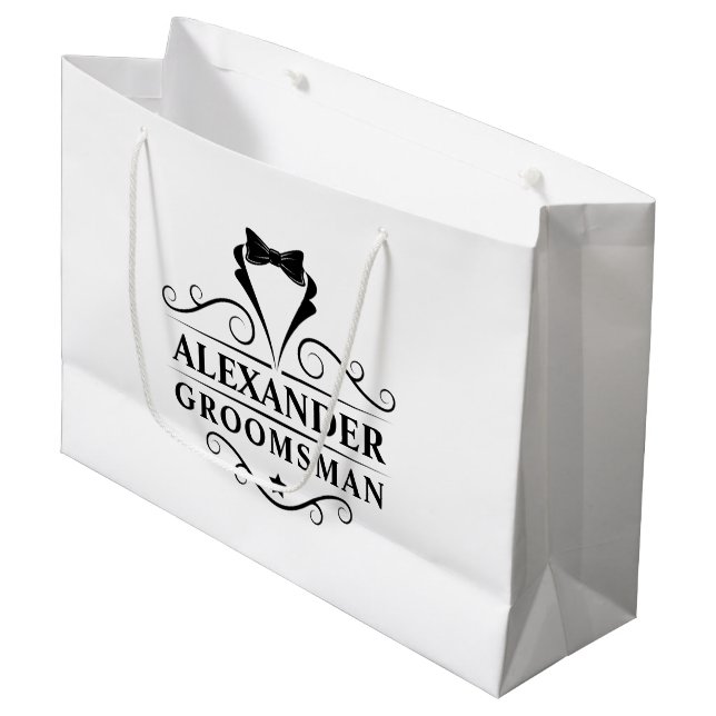 Grand Sac Cadeau Cravate noire Groomsman (Devant Angle)