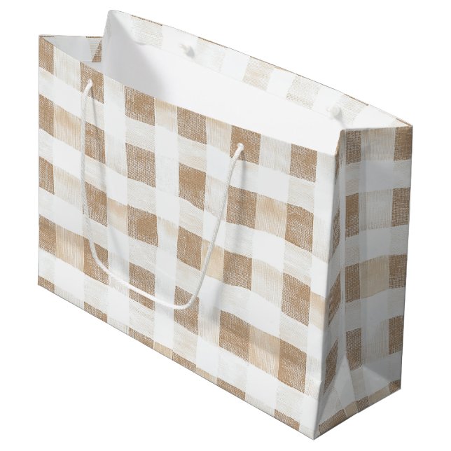 Grand Sac Cadeau Cream White Plaid Stripes Birthday (Devant Angle)