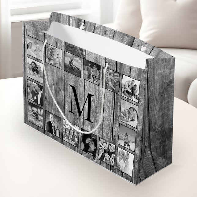 Grand Sac Cadeau Create Your Custom Photo Collage Rustic Farmhouse (Créateur téléchargé)