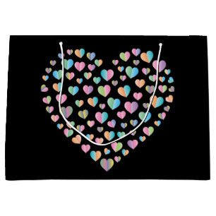 Grand Sac Cadeau Création de motif de cœur coloré élégant et mignon