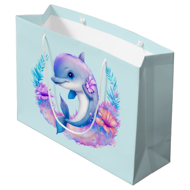 Grand Sac Cadeau Créature Mer Dauphin Cute (Dos Angle)