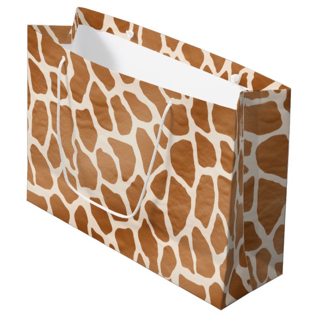 Grand Sac Cadeau Crème Brown Safari Giraffe Poster de animal (Devant Angle)