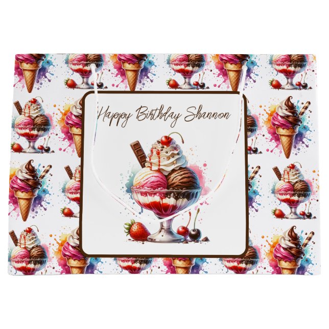Grand Sac Cadeau Crème glacée Sundae Anniversaire personnalisé (Devant)