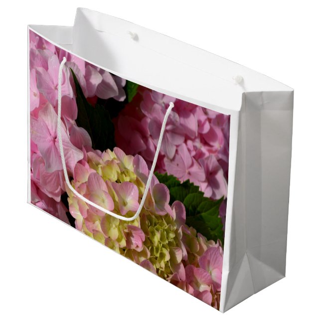 Grand Sac Cadeau Crème rose Hydrangeas jaune rose vert floral (Devant Angle)