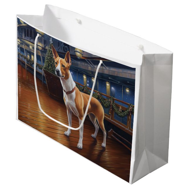 Grand Sac Cadeau Croisière de Noël Basenji : Pawsome Holiday Delft (Devant Angle)
