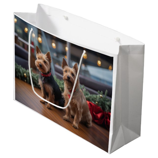 Grand Sac Cadeau Croisière de Noël Terrier australien : Pawsome (Devant Angle)