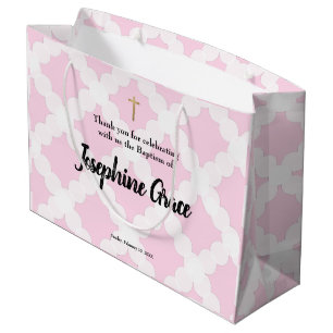 Grand Sac Cadeau Croix d'or rose Baptême de petite fille personnali