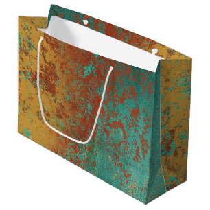 Grand Sac Cadeau Cuivre Turquoise Bleu Orange Texture Brown