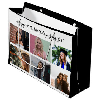 Grand Sac Cadeau Custom 12 Photo Collage Nom personnalisé Joyeux an