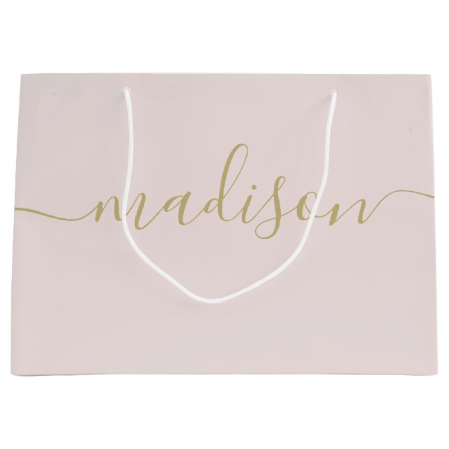 Grand Sac Cadeau Custom Girl Chic Feminine Gold Script Blush Rose (Devant)
