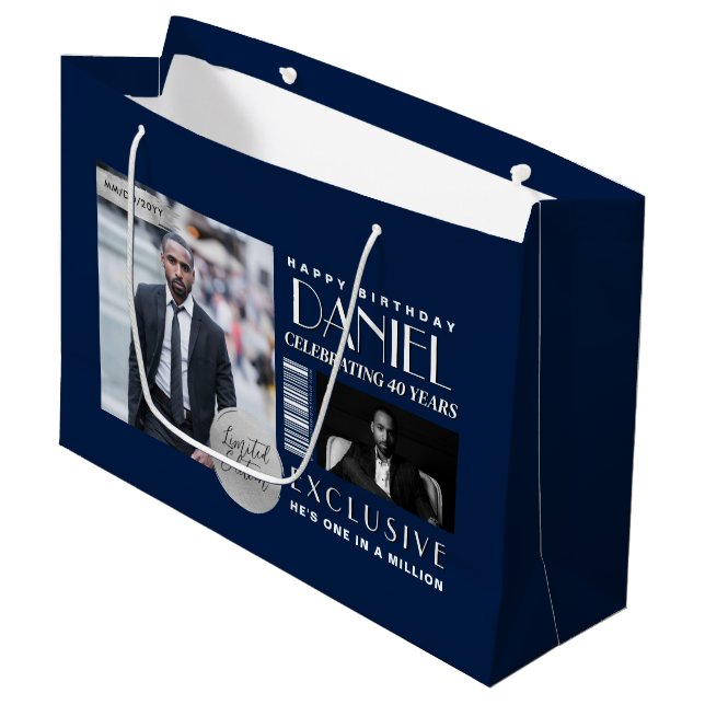 Grand Sac Cadeau Custom Magazine Cover Modern Birthday Fashion (Devant Angle)