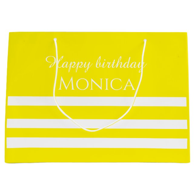 Grand Sac Cadeau custom name white and yellow birthday (Devant)