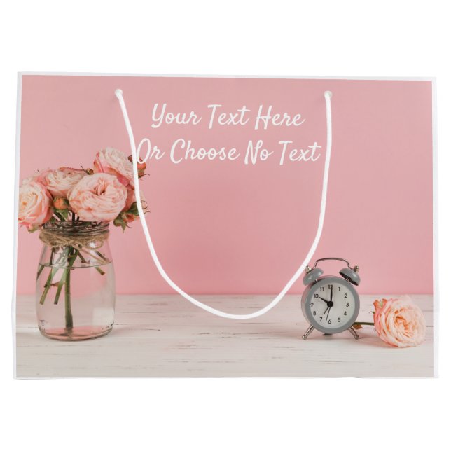 Grand Sac Cadeau CustomText Rustique Shabby Chic Romantique Rose Fl (Dos)