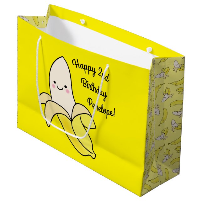Grand Sac Cadeau Cute Anniversaire de enfant banane Kawaii (Devant Angle)