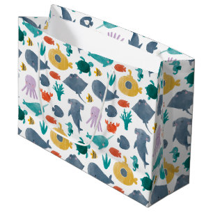 Grand Sac Cadeau Cute Aquarelle Océan Animaux Motif