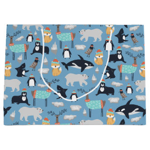 Grand Sac Cadeau Cute Arctic Animaux Motif sans couture