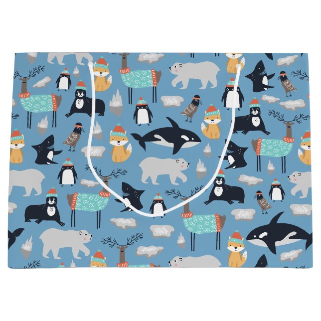 Grand Sac Cadeau Cute Arctic Animaux Motif sans couture (Devant)