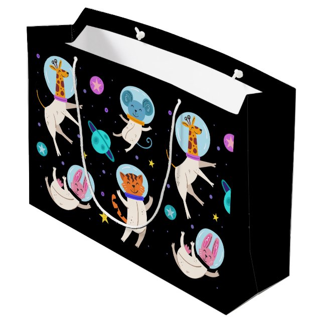 Grand Sac Cadeau Cute astronaute Animaux flottant dans l'espace (Dos Angle)