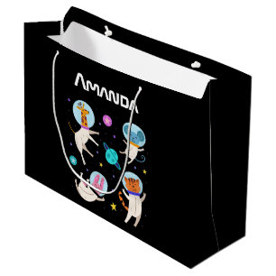 Grand Sac Cadeau Cute astronaute Animaux flottant dans l'espace