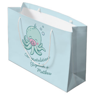 Grand Sac Cadeau Cute Baby shower Octopus Kawaii fille rose