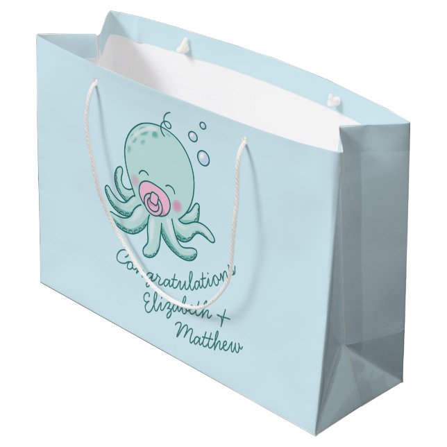 Grand Sac Cadeau Cute Baby shower Octopus Kawaii fille rose (Dos Angle)