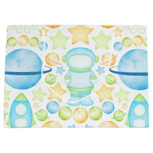 Grand Sac Cadeau Cute Blue Boys Astronaut Espace Extérieur