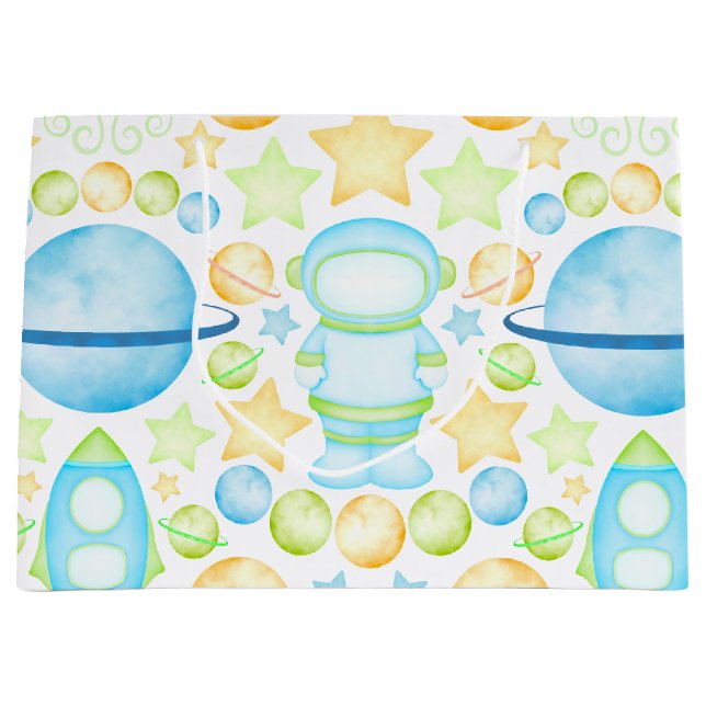 Grand Sac Cadeau Cute Blue Boys Astronaut Espace Extérieur (Devant)