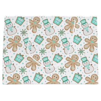 Grand Sac Cadeau Cute Blue Festive Christmas Gingerbread