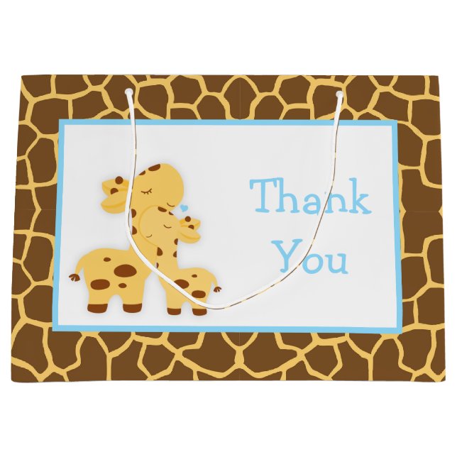 Grand Sac Cadeau Cute Boy Giraffe Baby shower Merci (Devant)