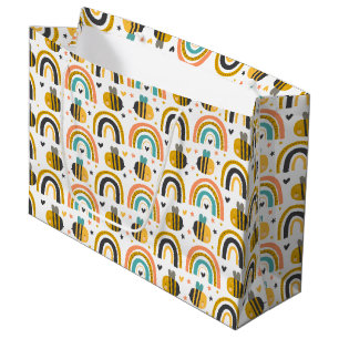 Grand Sac Cadeau Cute Bumble Bee et Rainbows Motif