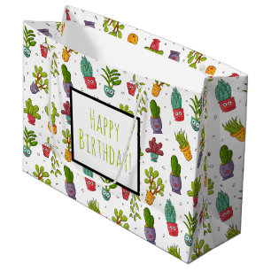 Grand Sac Cadeau Cute Cactus Nature Succulents Motif Anniversaire